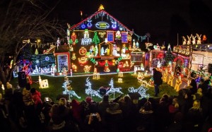 Crowds gather to see the Christmas lights at a house in Brentry, Bristol, where brothers Lee and Paul Brailsford illuminate their mother's house with thousands of festive bulbs and displays for charity. PRESS ASSOCIATION Photo. Picture date: Tuesday December 1, 2015. See PA story XMAS Lights. Photo credit should read: Ben Birchall/PA Wire
