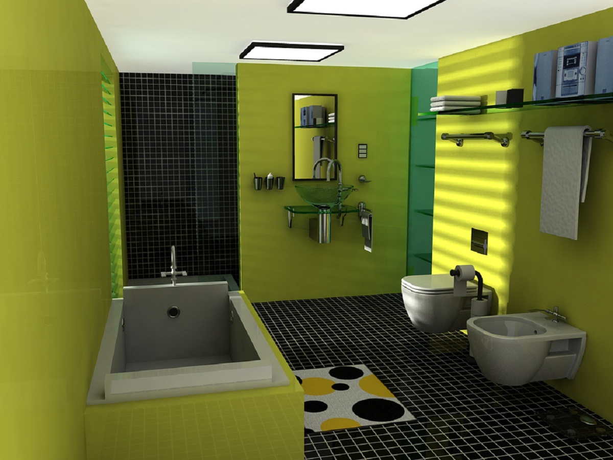 green-painted-bathroom-wall-black-ceramics-floor-decor-260951
