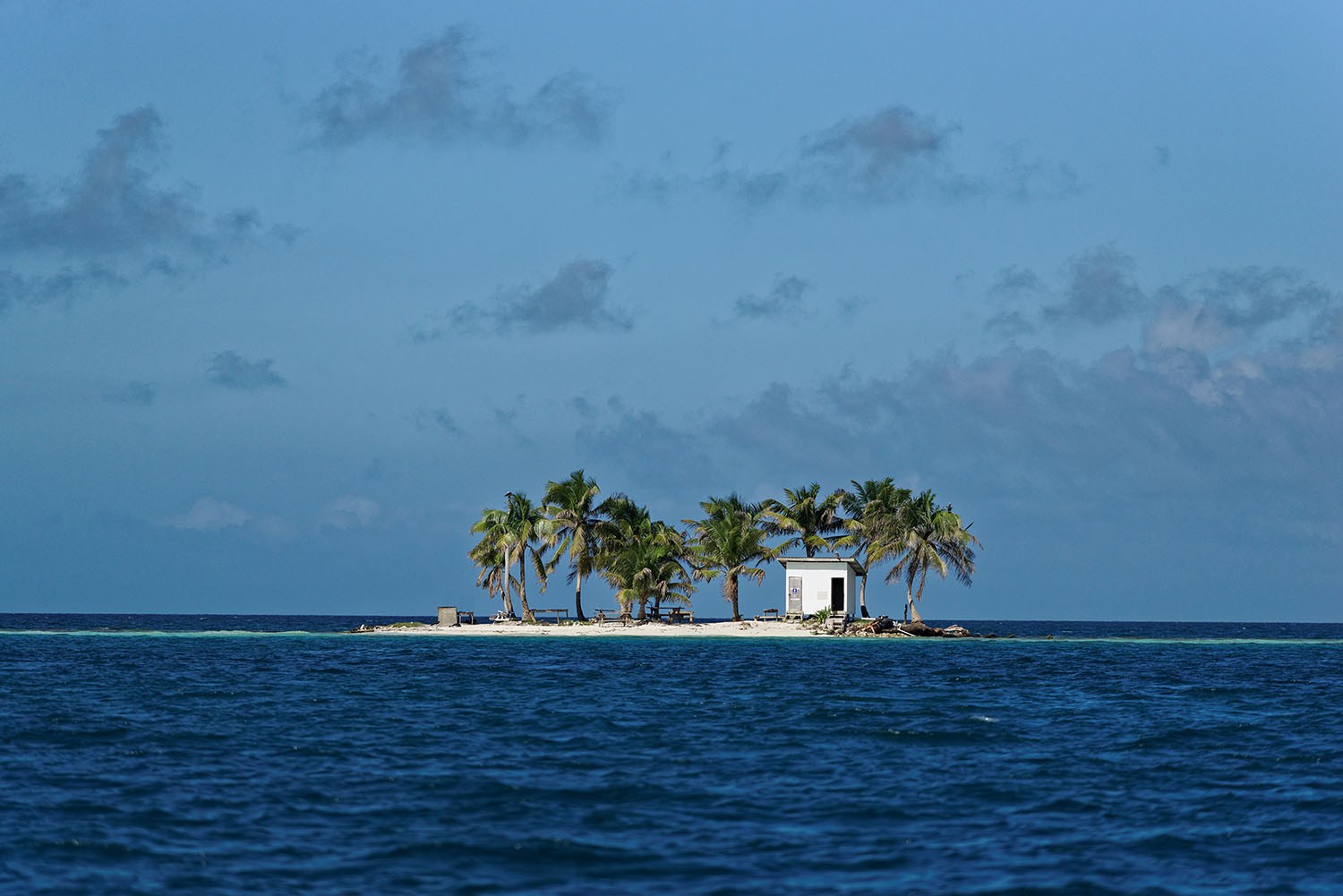 Little "Toilet island" in the middle of Caribbean sea (Belize, Placencia).