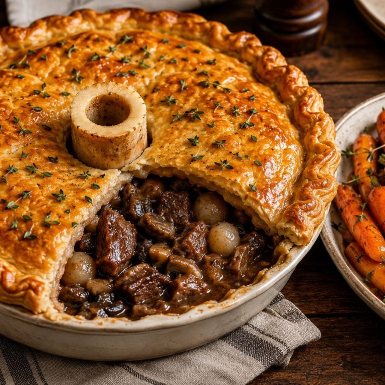 Beef pie with honey glazed carrots