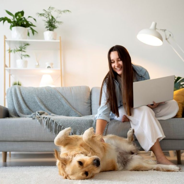 full-shot-woman-working-with-cute-dog