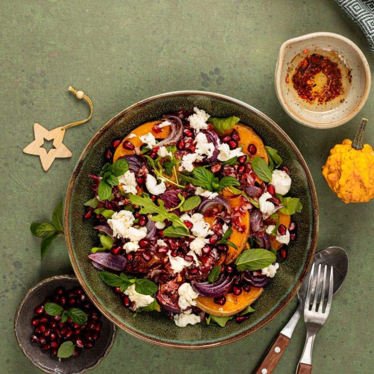warm-winter-quinoa-salad-with-pumpkin-chorizo-mozzarella-arugula-leaves-pomegranate